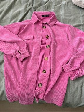NASTY GAL Pink Corduroy Button-Front Women's Sweater Jacket